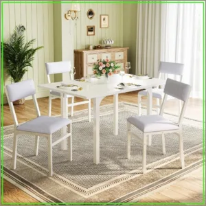 HUAHUU 5-Piece Dining Table Set for 4, Extendable Kitchen Table with 4 Cushion Chairs, White