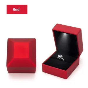 Ring Box LED Light Proposal Engagement Necklace Boxes Jewelry Gift Red Wine Ring Case for Wedding Valentine's Day Anniversary