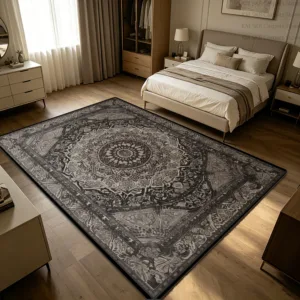 Persian Retro Style Dark Grey Bedroom Carpet Washable Non-slip Decoration Dining Room Luxury Mat Soft Fluffy Parlor Large Rug