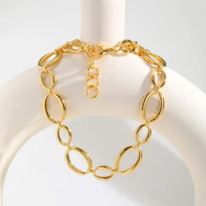 Chunky Stainless Steel Link Necklace For Women, Gold Plated Thick Oval Chain Choker Necklace, Geometric Minimalist Jewelry