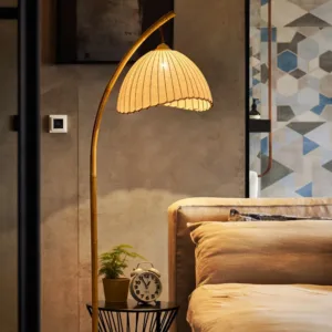 Wabi Sabi Canvas Shades Led Floor Lamp Nordic Bamboo Design Metal Floor Light Nordic Minimalism Living Room Lamp