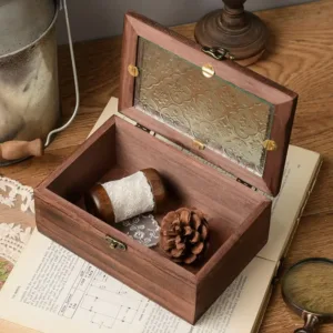 Vintage Wooden Storage Box Decorative Crabapple Flower Jewelry Box Flip Cover Desktop Sorting Photo Storage Box Household