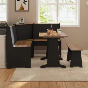 3-Piece Breakfast Nook Dining Set with Storage, Black Oak | L-Shaped Corner Bench, Hidden Storage, Compact Dining Set, Custom