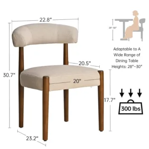 Set of 2 Curved Back Upholstered Dining Chairs, Walnut Wood Legs Modern Kitchen Side Chairs, Customized