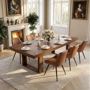 7-Piece Modern Farmhouse Dining Table Set, 86.6" x 47.2" Sturdy Stable Dining Table with 6 Chairs, Rectangular, Customized
