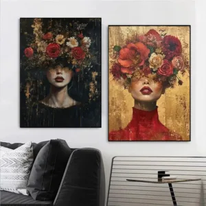 Colorful Fashion Mystical Floral Woman Canvas Painting Modern Wall Art Woman Character Posters Prints Living Room Home Decor