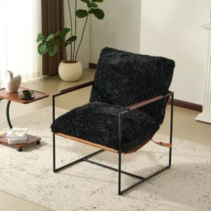 Wide Plush Upholstery Sling Modern Accent Chair With Metal Frame, Cute Reading Armchair With Removable Seat Cushion Tan Microfi