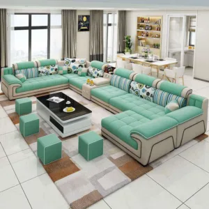 Modern Living Room Lounge 7 Seater U Shaped Sofa Set Furniture L Shape Sectional Couch Luxury Microfiber Fabric Modular Sofa