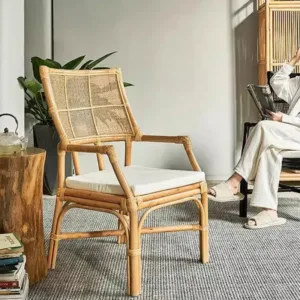 Retro natural cane leisure rattan chair B & B tea room wabi-sabi single armchair Japanese style