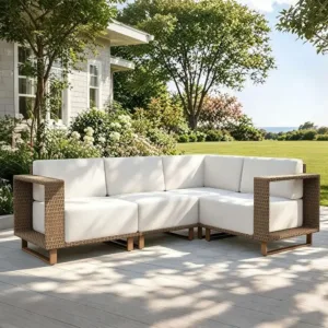 4-Piece Outdoor Yellow Rattan Sofa Set with Deep Seating and 10 Thick Cushions