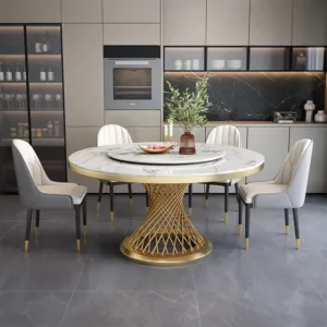 for Dining Table and Chair Set Round Household Small Apartment Rock Slab Table with Turntable