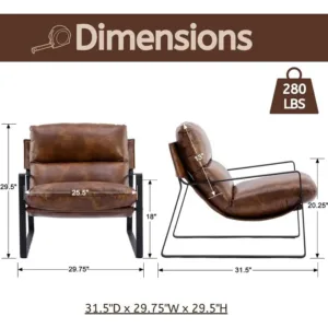 LukeAlon Set of 2 Modern PU Leather Accent Armchair, Retro Brown | Pu Leather Upholstered Living Room Chair With Metal Base