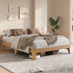 Twin/Twin XL/Full/Queen/King Wood Platform Bed Frame, Wooden Slats & Legs, Sturdy Metal Support, No Box Spring Needed, Easy Assembly