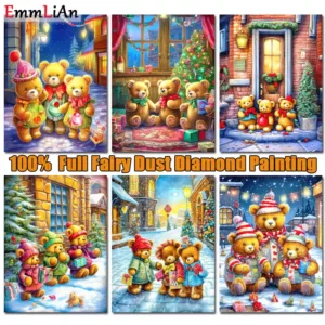 100% Fairy Dust Drill Diamond Painting Bear Full Crystal Mosaic Cartoon Cross Stitch Embroidery Rhinestones Christmas Wall Decor