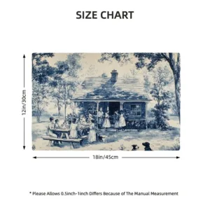 4-Pack Toile de Jouy Dark Blue Placemats, 12x18 Inch, Polyester Knit Fabric, Hand Wash Only, Rectangular Farmhouse Dining Table