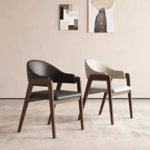 Italian Minimalist Solid Wood Dining Chair Nordic Modern Leather Upholstery Soft Armchair Hotel Restaurant Leisure Chair Accent