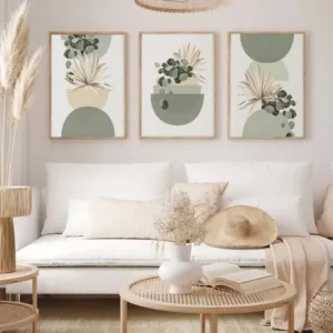 Boho Green Beige Half Circle Colour Block Poster Sage Mid Century Bohemian Canvas Painting Fresh Bedroom Frameless Wall Art