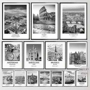 Florence Italy Rome Travel Landmarks Art Colosseum Black and White Canvas Wall Prints Home Decor Poster