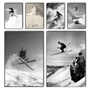 Black And White Skiing Photo Winter Sport art canvas HD aesthetic Printing Paper Wall Art for Living Room Bar fashion Home Decor