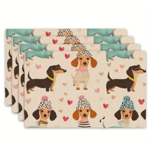 Pack of 4 Dachshund Valentine's Day Placemats, 12" x 18" Rectangular Table Mats, Perfect for Home Kitchen, Banquets and Outdoor