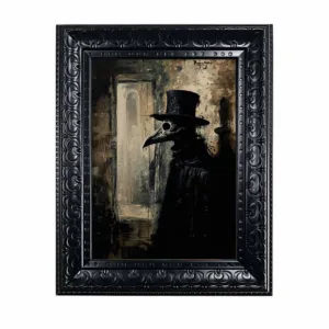 Halloween Wall Art, Framed Canvas Wall Art Gothic Plague Doctor Vintage Print for Dark Academia Moody Spooky Home Decor