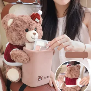 Car Trash Can Tissue Box 2 in 1 Armrest Storage Organizer Cute Umbrella Holder for Vehicle Interior Decoration
