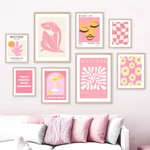 Matisse Woman Leaf Flower Drink Angel Number Pink Posters Canvas Painting Gallery Wall Art Prints Pictures for Living Room Decor