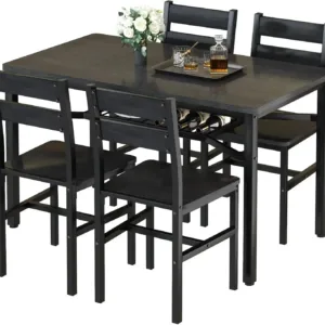 Dining Table Set for 4, Wood Kitchen Table Chairs Set with Storage, Farmhouse 5 Piece Dining Room Table Set, Space-Saving Dinett