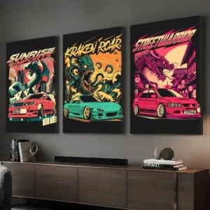 Retro JDM Street Racing Monster Framed Wall Painting HD Canvas Wall Art Print | Optional Frame | Modern Hallway Home Wall Decor