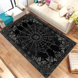 Gothic Spinnennetz Carpet - Gothic Witchy Halloween Room Decor Schwarz Roter Bereich Rug Living Room Bedroom Decor Rug Washable
