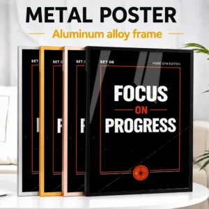 Focus On Progress Gym Motivation Home Edition Framed Metal Print Personalized Photo Bold Typography Style Wall Art For Bedroom