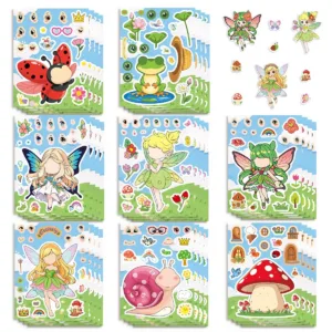 8/16Sheets Cute Forest Elf Fairies Angels Make a face Puzzle Stickers Kawaii Decals for Laptop Phone Bottles Waterproof Sticker