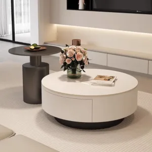 Modern Round Sintered Stone Coffee Table Set Black White French Luxury Minimalist Small Apartment Living Room Side Table