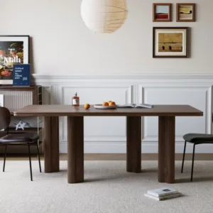 #Italian Modern Home Furniture Minimalist Wood Rectangular Dining Table Light Luxury 6-Piece Chair Set For Small Hotels