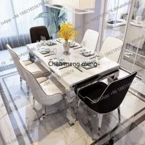 A178Marble dining table and chair set modern rectangular stainless steel diningtable 6 people small apartment rock slab dining t
