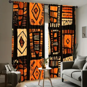 African Tribal Curtains 2pcs, Colorful Geometric Print 100% Polyester Light-Filtering Rod Pocket for Bedroom Living Room Decor