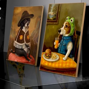 Funny Cute Puppy Eating Pizza Vintage Animal Poster Print Retro Art Living Room Home Decor Kitten Eating Cookies Canvas Painting