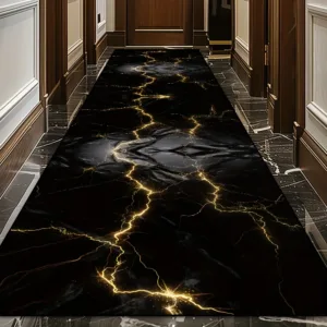 VIKAMA Light Luxury Black Gold Flow Gold Marble Strip Carpet Modern Simple Living Room Corridor Floor Mat Entrance Foot Mat