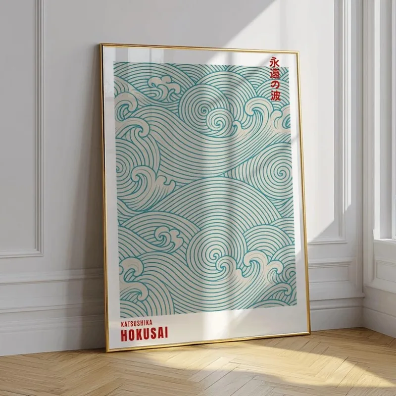 Abstract Japanese Woodblock Canvas Poster, Frameless Green Wabi Sabi Japandi Art Poster for Living Room and Bedroom Decortions