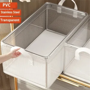 PVC Transparent Storage Basket for Clothes Underwear Storage Box Stainless Steel Frame Wardrobe Organizer Waterproof Cloth Box