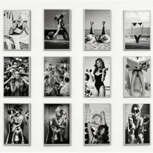 Black White Fashion Photography Canvas Wall Art HD Vintage Glamour Woman Poster Print Chic Trendy Gallery Bathroom Bedroom Decor