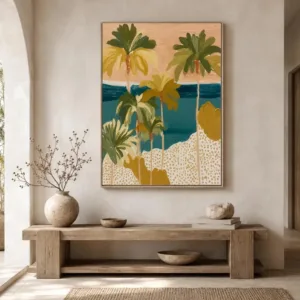 Boho Tropical Palm Tree Canvas Painting Wall Art Neutral Earth Tone Abstract Landscape Poster Print For Living Room Home Decor