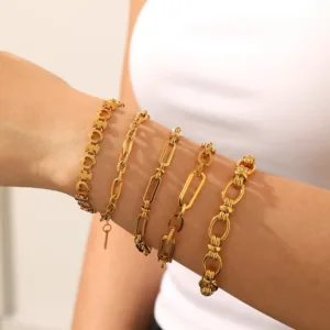 Fashion Stainless Steel Wide Chain Bracelet 18K gold-plated Waterproof Jewelry Accessories Bracelet For Women Men
