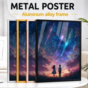 Couple Under Starry Sky Framed Metal Print Customized Photo Vibrant Anime Style Wall Art For Home Office Thoughtful Gamer Gift