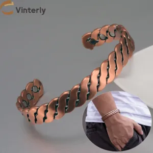 Vinterly Pure Copper Bracelets Twisted Handmade Braided 12mm Adjustable Bangles Health Energy High Magnet Jewelry Resizable Cuff