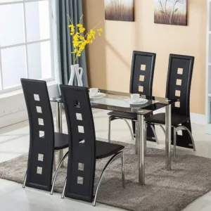 Dining Room Table Set, 5 Piece Glass Kitchen Table and Leather Chairs Kitchen urniture(Black)