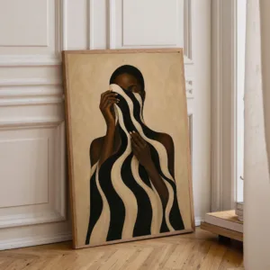 Abstract Africa Black Woman Black & White Stripes Girl Canvas Print Pictures Neutral Wall Art for Living Room Home Decor