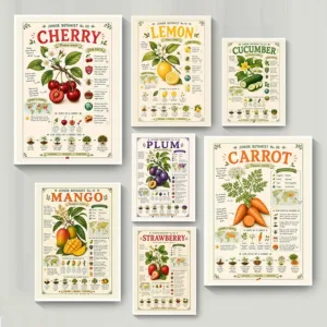 Educational Fruit Poster Lemon Red Apple Strawberry Junior Botanist Modern Prints Canvas Painting Wall Pictures Home Room Decor