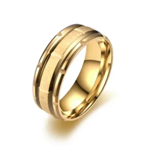 8MM Fashion Matte Groove Men's Stainless Steel Rings for Women Wedding Band Jewelry Gold Color Unique Party Ring Accessories