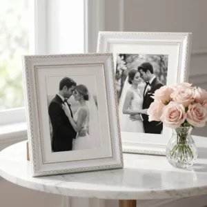 2 Pack A4 White Gold Thick Picture Frames With Mat Ornate Photo Frame For Wedding Portrait Couples Anniversary Wall Desk Decor